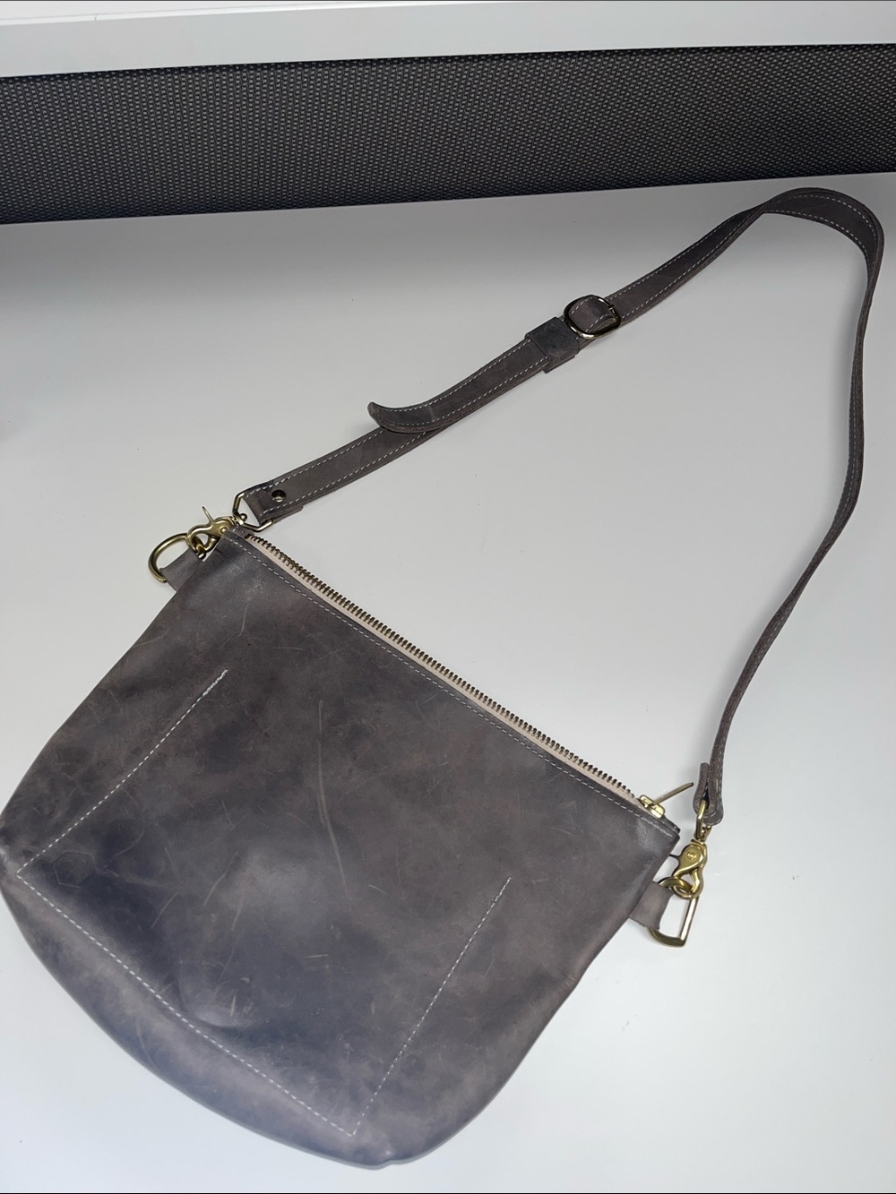 Teddy Joelle Large Distressed Gray Leather Shoulder / Crossbody Bag